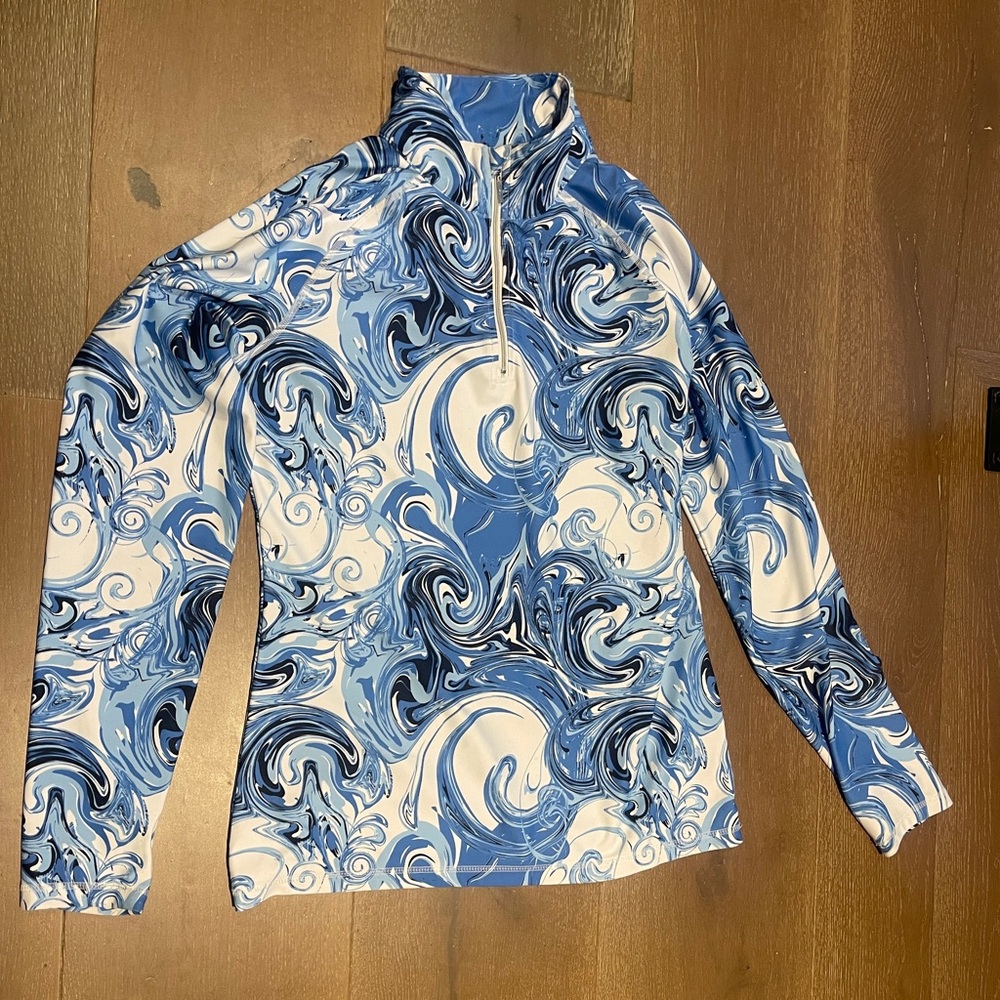 Blue and White Swirl Pattern Pullover